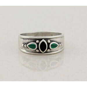 Sterling Silver Lapis Lazuli and Malachite Band Ring Size 10